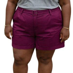 Lane Bryant Plus Size 28 Belted Shorts Bold Plum Cotton Blend Flattering Fit